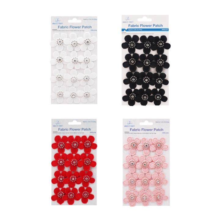 Fabric Flower Patch w/ Stone 5.5in. (4 colors available) for wholesale by Angels Craft