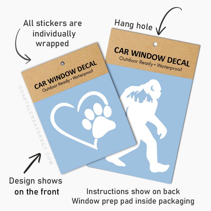 Coastal Creators of Connecticut - Wholesale Sticker - Adopt Rescue Foster Vinyl Window Decal (Packaged, 2 Sizes)