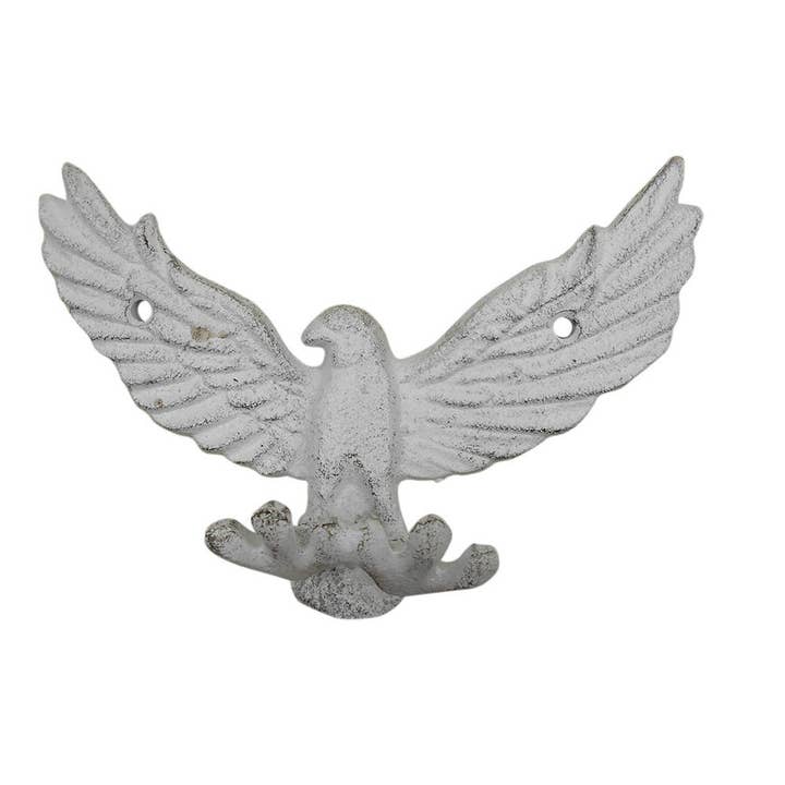 Whitewashed Cast Iron Flying Eagle Decorative Metal Talons Wall Hooks 6" for wholesale by Hampton Nautical