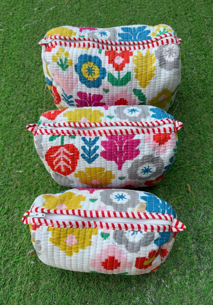bhavnas boutique - Wholesale Makeup/Cosmetic Bag - Block Printed Cosmetic Bag Cotton Quilted Makeup Bag Travel2