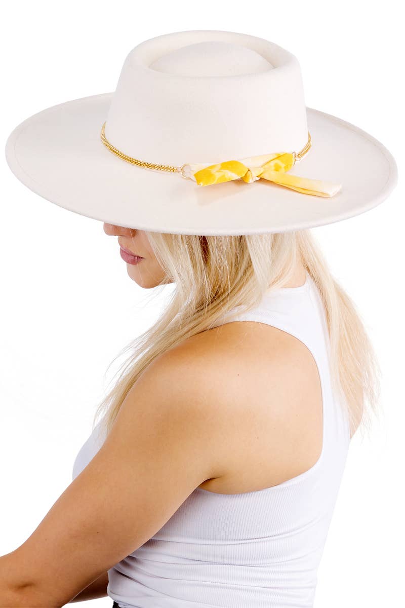 Cap Zone - Vendita all'ingrosso Fedora - Donna - Cappello rancher bolero in lana sintetica con nastro piccolo, catena oro e tesa larga1