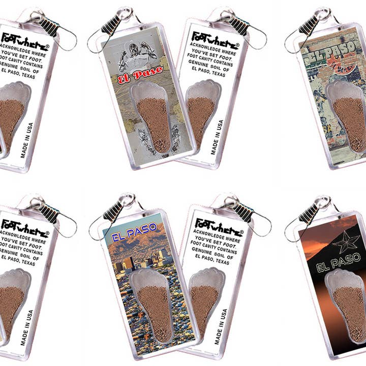 EL Paso FootWhere® Souvenir Zipper-Pull. 72 Pieces/6 Assorted Styles. Made in USA for wholesale by FootWhere- USA Group, Inc.