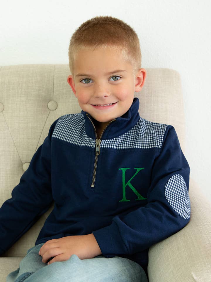 Youth Miller Pullover - Navy with Navy Gingham for wholesale by Love That Cotton