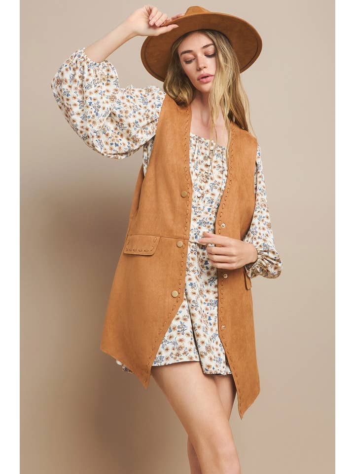 WISTERIA LANE - Wholesale Outerwear Vest - Women's - SUEDE MIDI VEST - RUST 6432JIA 12