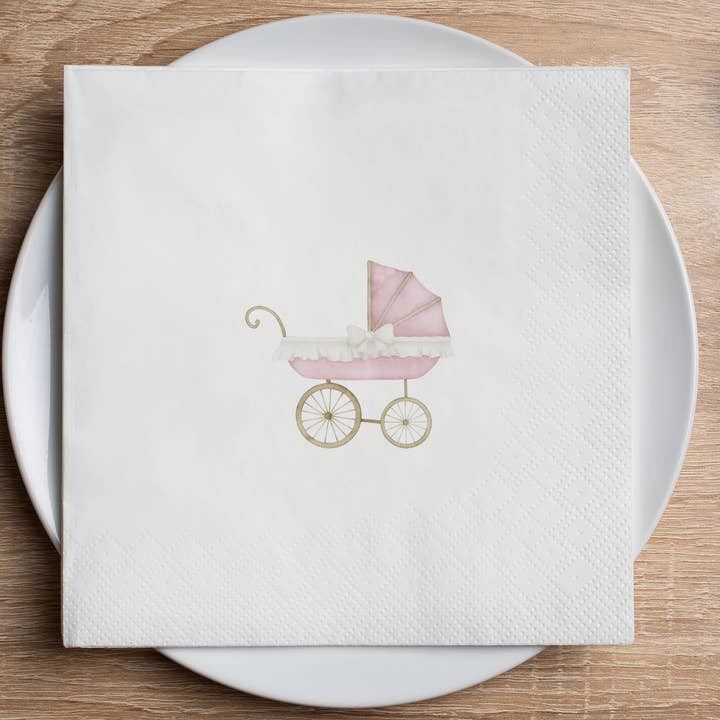 Pink Baby Carriage Cocktail Napkin for wholesale by Altoonastore