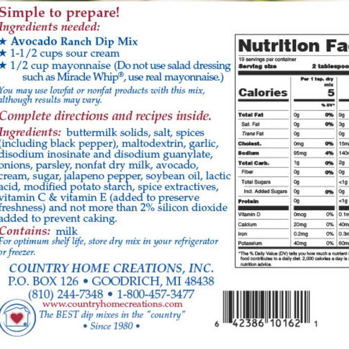 Country Home Creations - Wholesale Dip - Avocado Ranch Dip Mix