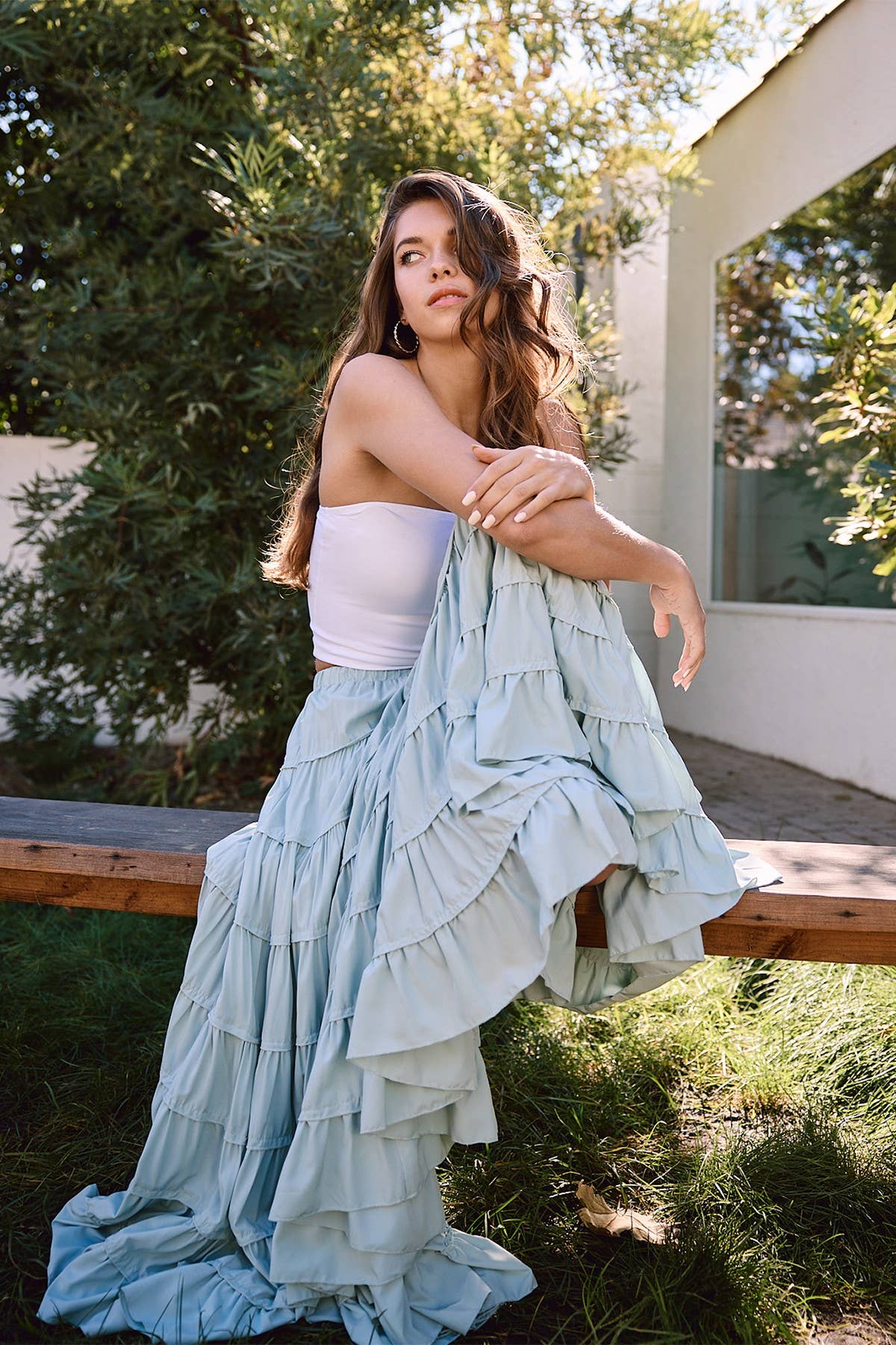 RAISONNEL - Wholesale Skirt - Women's - Elasticated Waist Tiered Maxi Skirt - RS103510