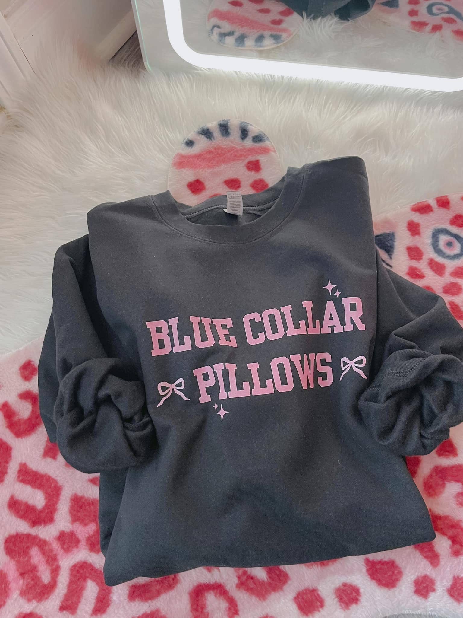 Downtown Darling Wholesale - Wholesale Graphic Sweatshirt - Women's - Blue Collar Pillows Sweatshirt