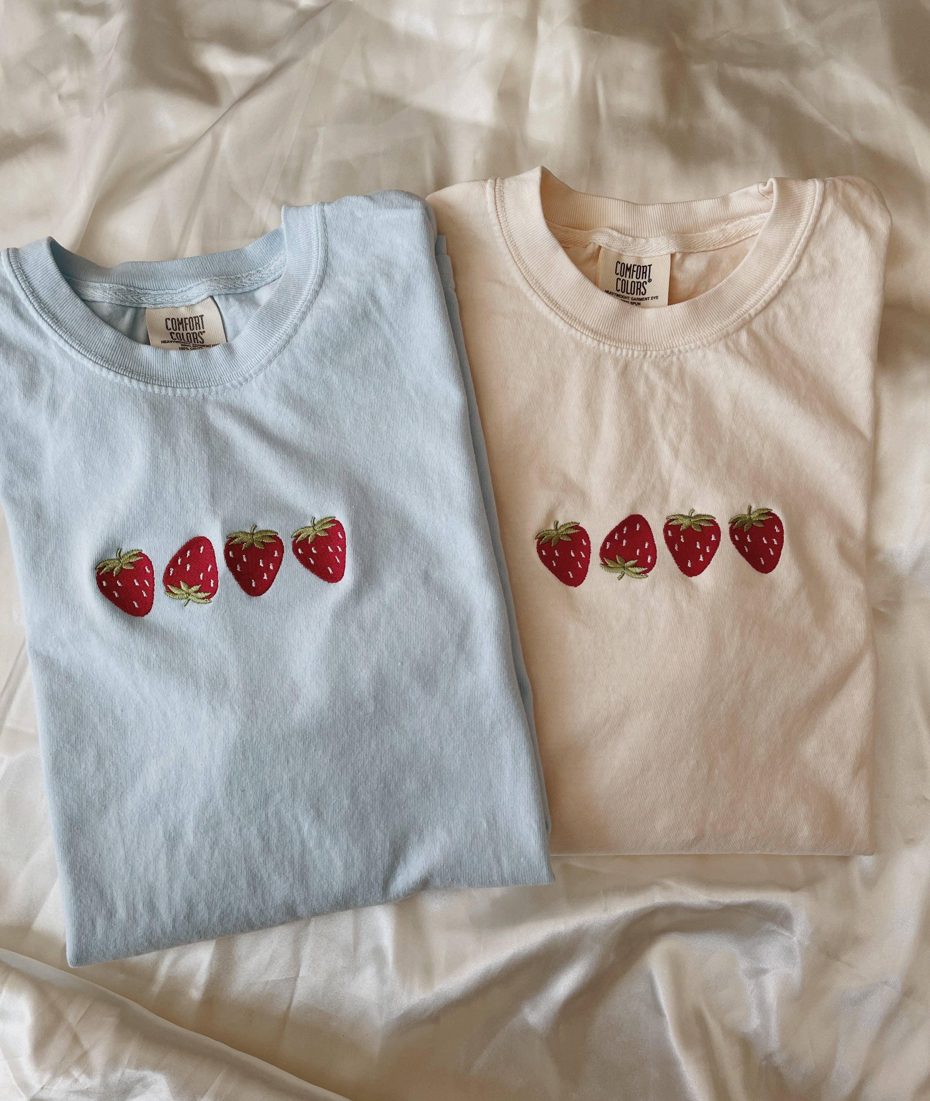 Molly Louise Shop – wholesale T-shirt – women's – Embroidered Strawberry T-Shirt1