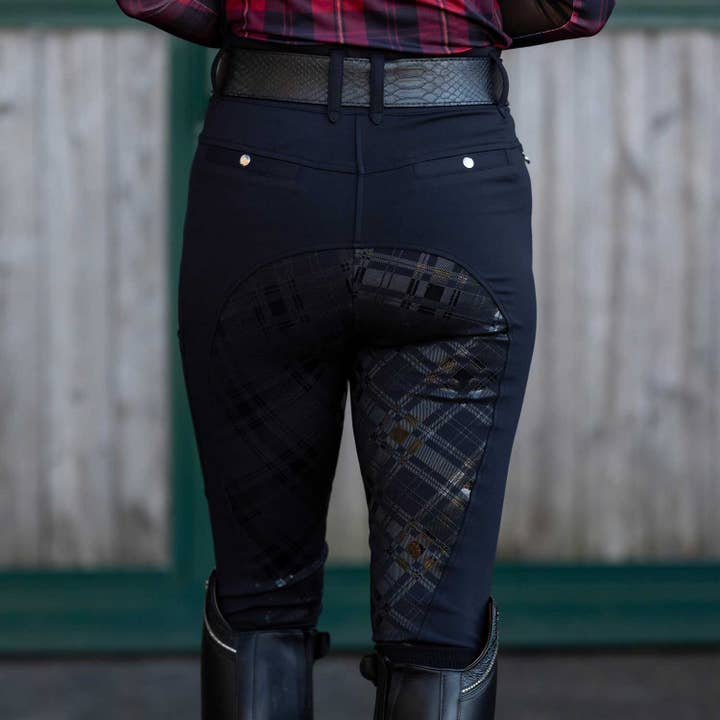 Dapplebay Holiday Plaid Full Seat Compression Breeches - Black for wholesale on Faire