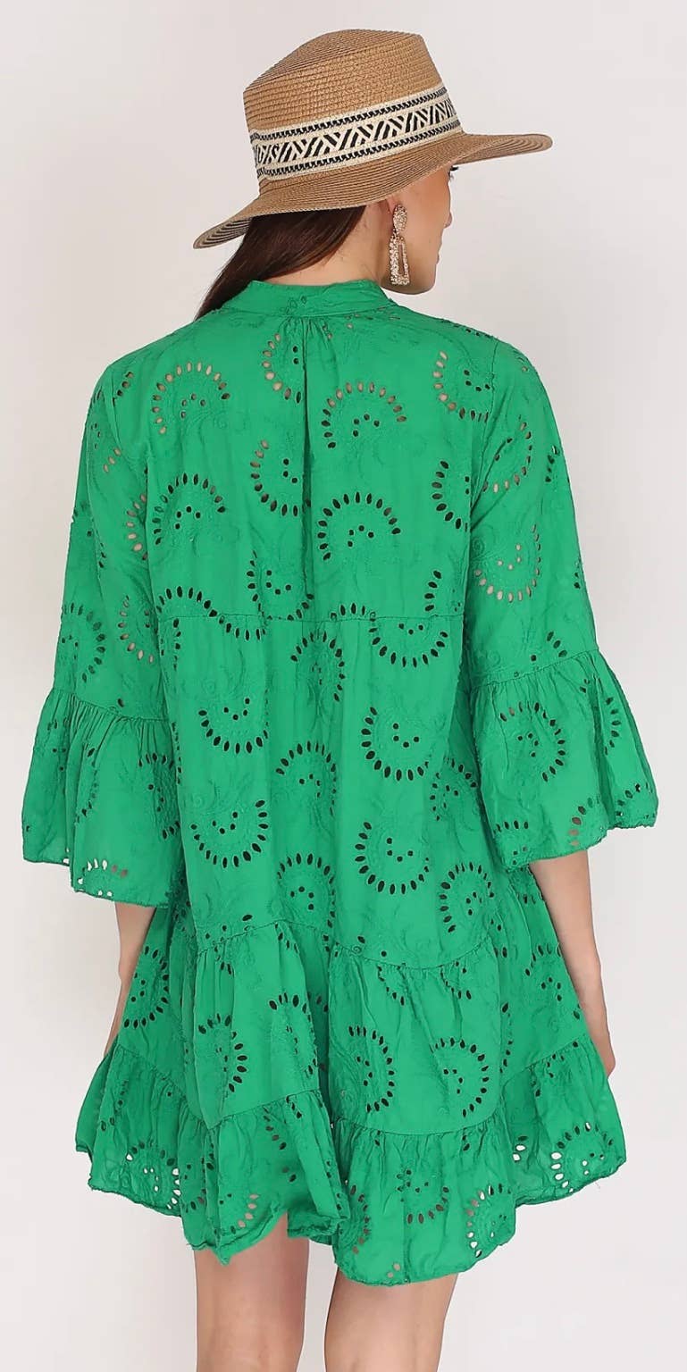 LOOWIE - Wholesale Dress - Women's - 980 One Size English Embroidered Short Dress Billowy Sleeves2