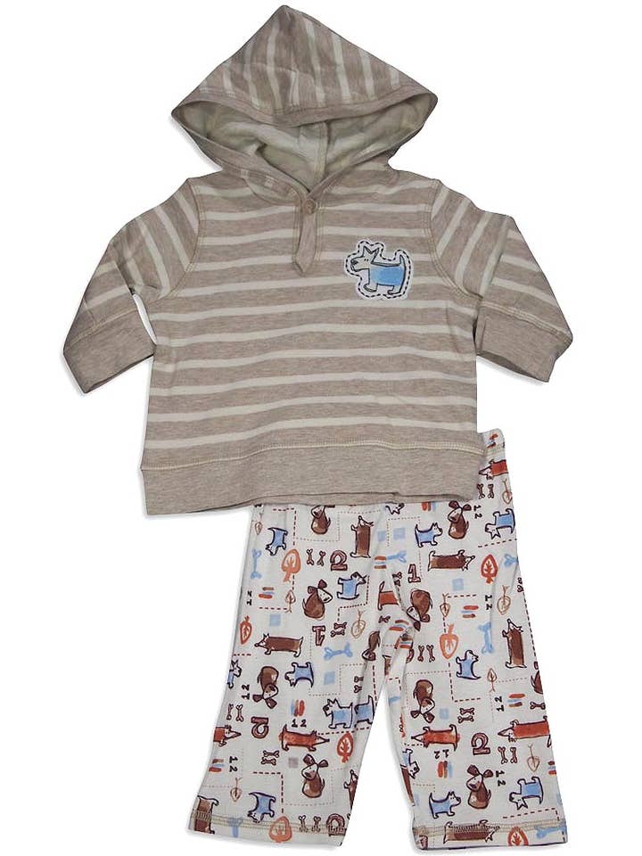BEIGE Pepper Toes - Baby Boys Long Sleeve Dog Hoody Pant Set for wholesale on Faire
