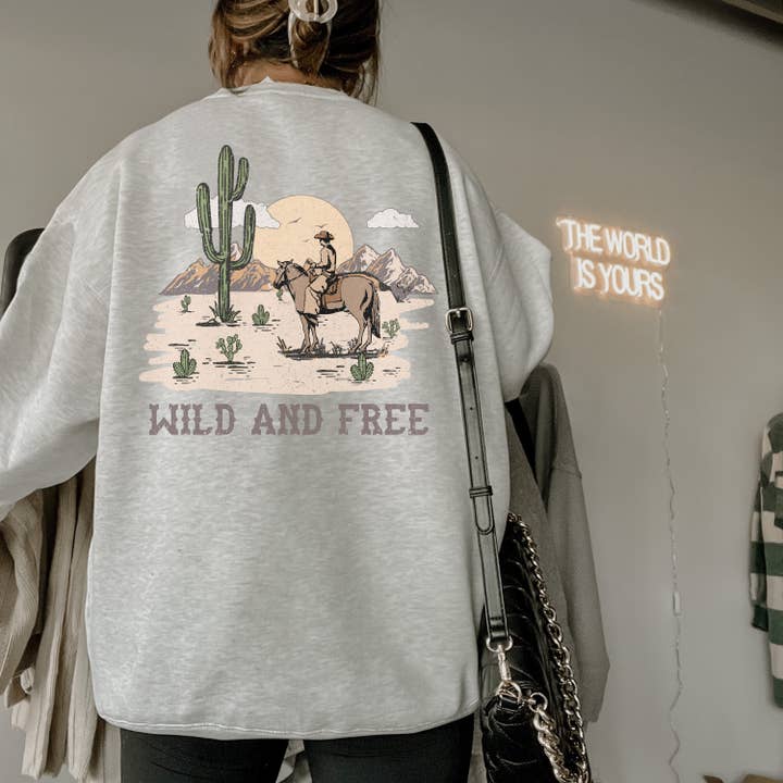 Monday Muse - Wholesale Graphic Sweatshirt - Women's - Retro Wild West Cowboy Western Aesthetic Oversized Sweater