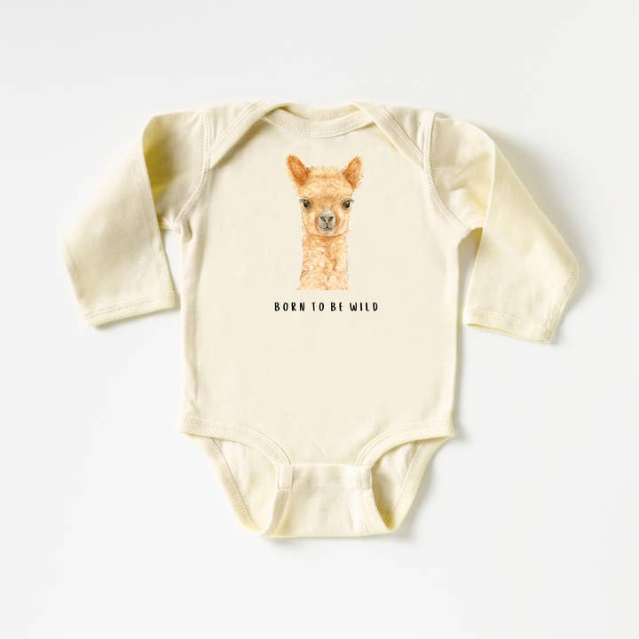 Född att vara vild alpaca långärmad onesie® för wholesale av WLDFLWR Studio