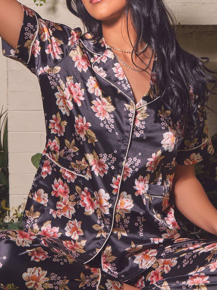 Tara Floral Notch Collar and pant Lounge Set for wholesale by iCollection