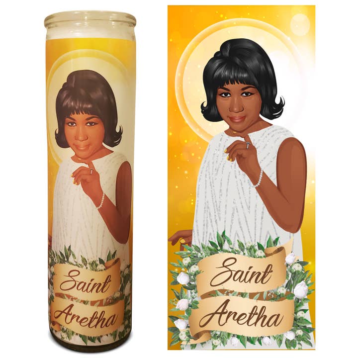Saint Aretha Franklin Celebrity Parody Prayer Candle for wholesale by Texrah
