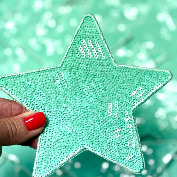 sequinandstiches – Großhandel Aufnäher – Stern-Patch, Pailletten-Stern-Patch, türkisfarbener 5-Zoll-Pailletten-Stern-Patch, Aufnäher zum Aufbügeln, DIY, Türkisfarbener Patch-Trucker-Hut-Aufnäher, Preppy-Aufnäher Trendiger Aufnäher, Paillettenstern