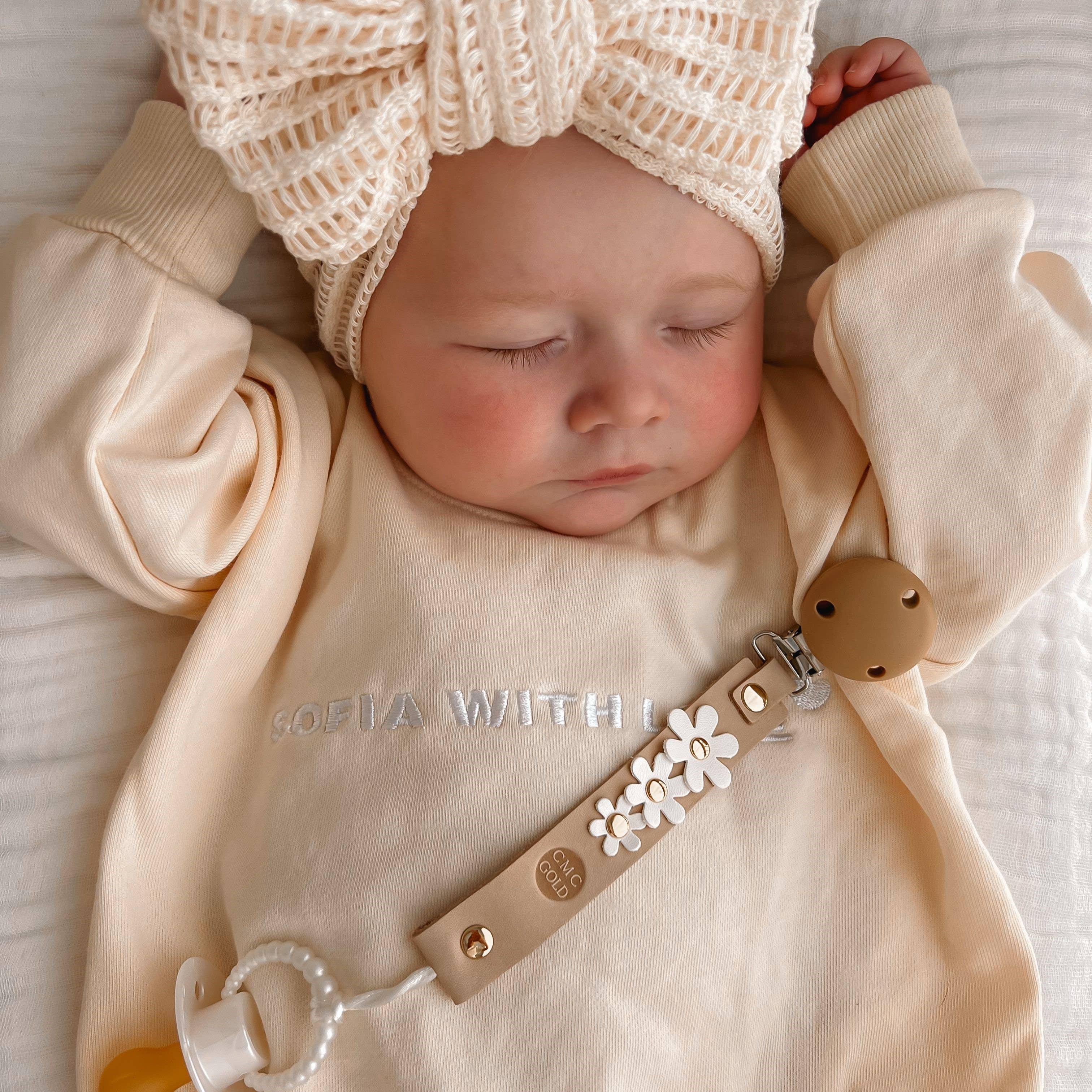 CMC Gold - Wholesale Pacifier clip – Baby - Coloured Floral Leather Dummy Clips2