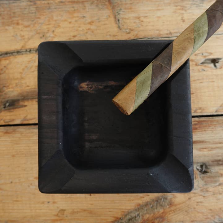 10142025SM3F4 Black Dyed Spalted Maple Four Finger Cigar Ashtray for wholesale by The Gant Collective