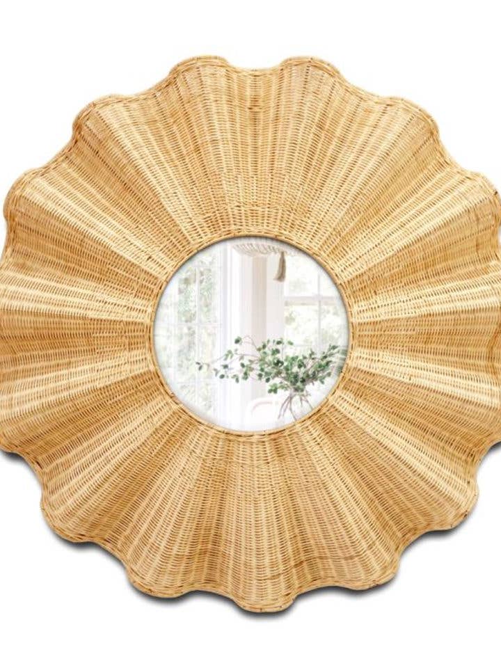 Espejo Eleanor de ratán con borde ondulado para venta al por mayor de Cantiq Living