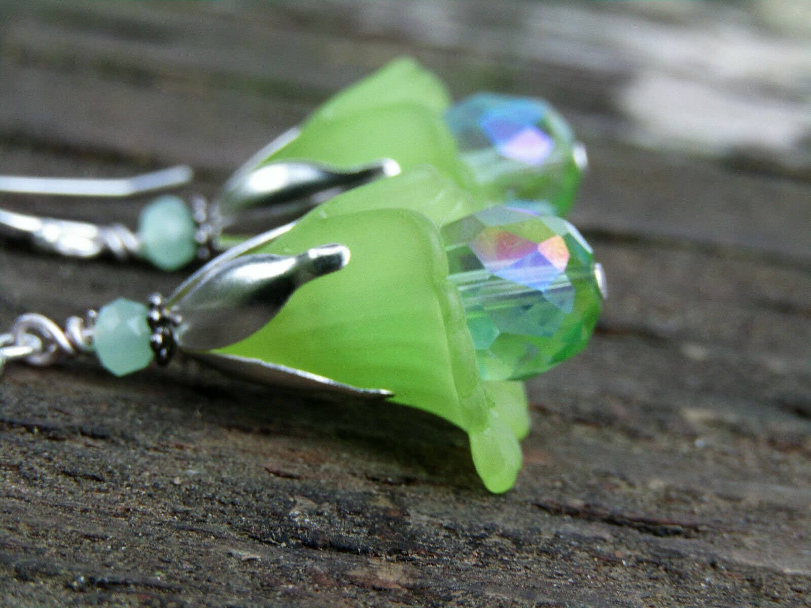 Bad Apple Designs - Wholesale Dangle Earrings - Handmade Silver Lucite Flower Crystal Dangle Earrings5