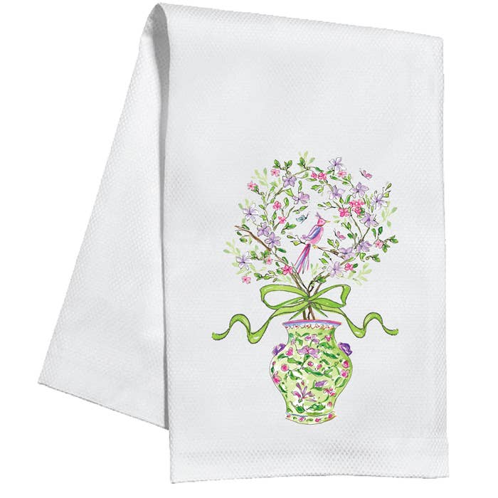 Küchentuch „Enchanted Garden Topiary“, handbemalt, grün für den Großhandel von RosanneBeck Collections