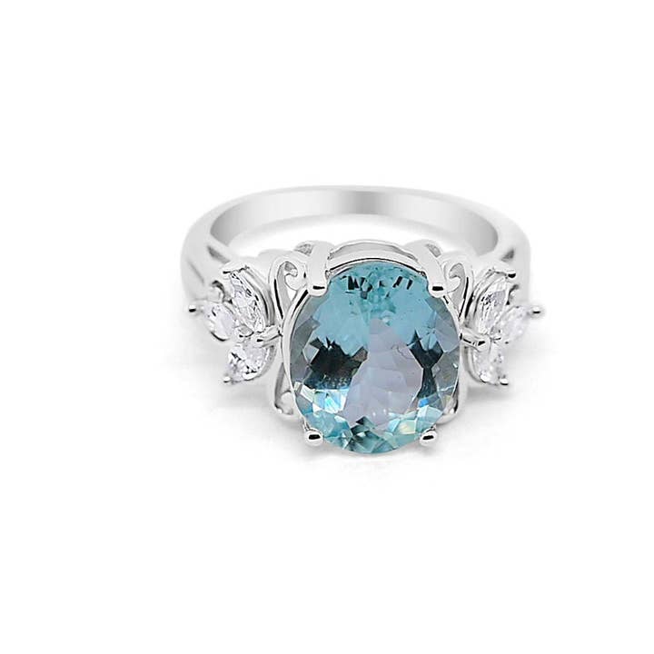 Oval Light Blue Aquamarine Solitaire Ring in Sterling Silver for wholesale by Blue Star Gems NY