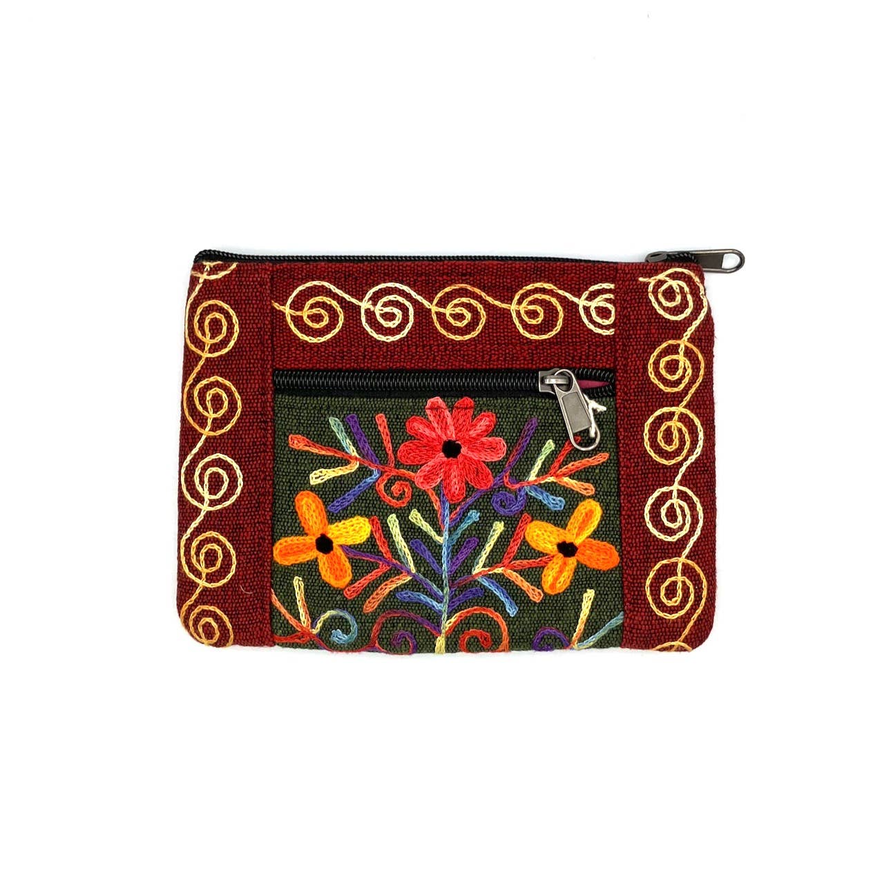 Women of the Cloud Forest - Vente Porte-monnaie – femme - Porte-accessoires à 2 fermetures éclair à motif floral brodé