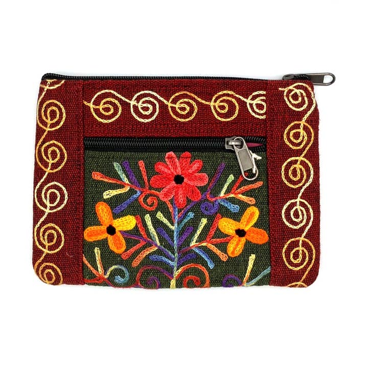 Women of the Cloud Forest - Vente Porte-monnaie – femme - Porte-accessoires à 2 fermetures éclair à motif floral brodé0