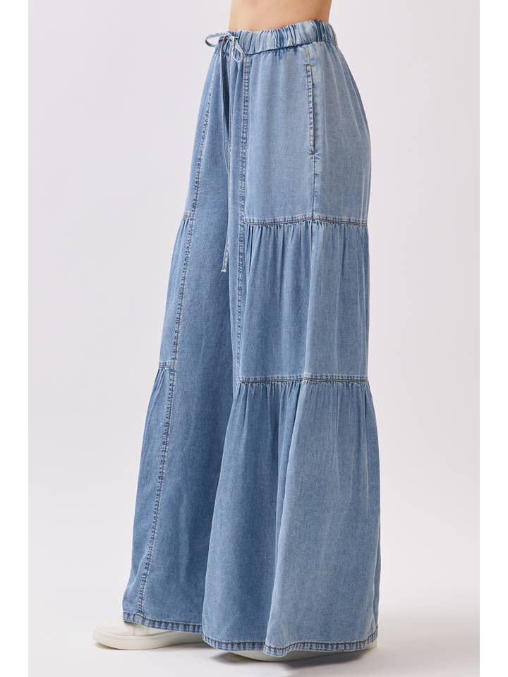 DENIM Chambray Mineral Washed Wide Leg Pants for wholesale on Faire9