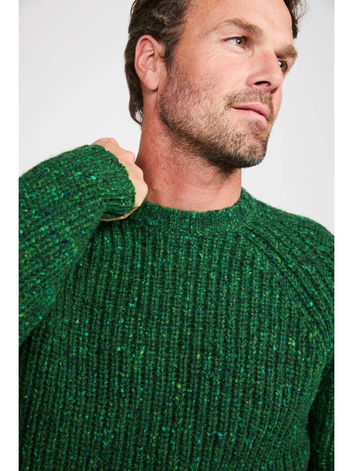 Aran Woollen Mills - Wholesale Knitted jumper – Men′s - Killykeen Mens Fisherman Ribbed Crew - Green