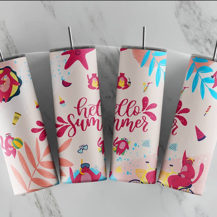 Hello Summer Tumbler, Beach Tumbler, Colorful Summer Cup
for wholesale by So Peachy Designs