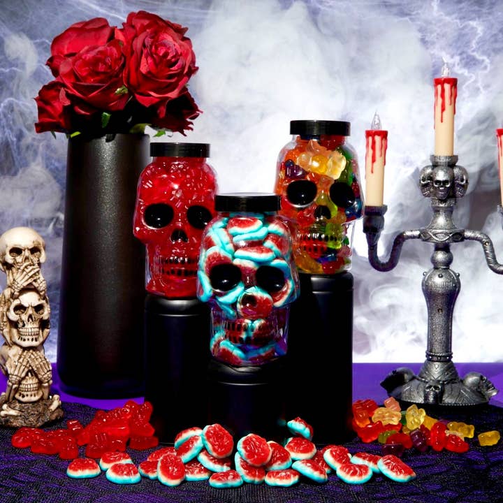 Purple Plum - Wholesale Gummy - Halloween Candy Skull Jar with Assorted Gummies