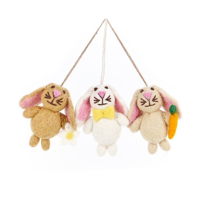 Handmade Felt Mini Easter Bunnies (Set of 3) Decorations for wholesale by Felt So Good