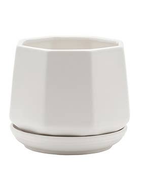 Planter, White Hexagonal w/ Saucer Item # 14350 for wholesale by Napco