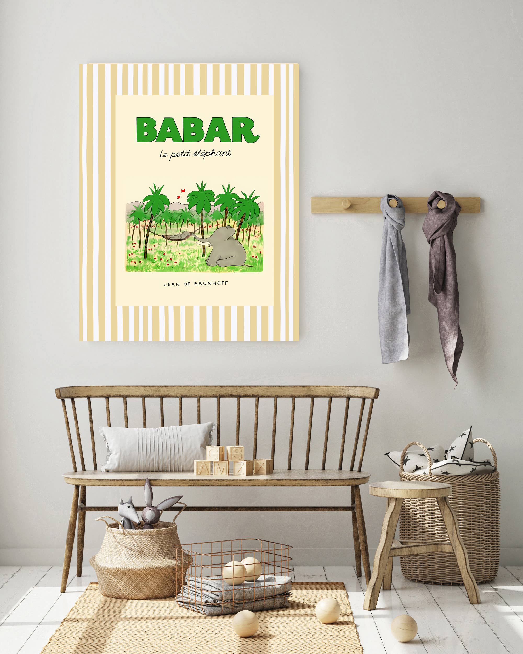 Kumo Art Prints – wholesale Konsttryck - Barn och baby – Babar Elefanten gräddrandig barnkammartryck2