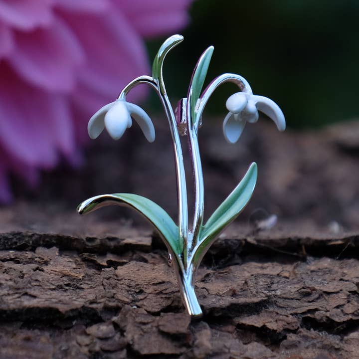 Snowdrop White Open Flower Brooch for wholesale by Alexander Thurlow & Co Ltd