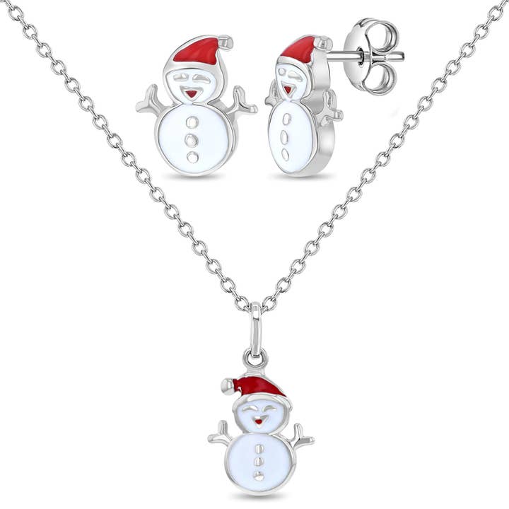 Weihnachts-Schmuckset mit Schneemann-Motiv für Mädchen, Sterlingsilber für den Großhandel von In Season Jewelry