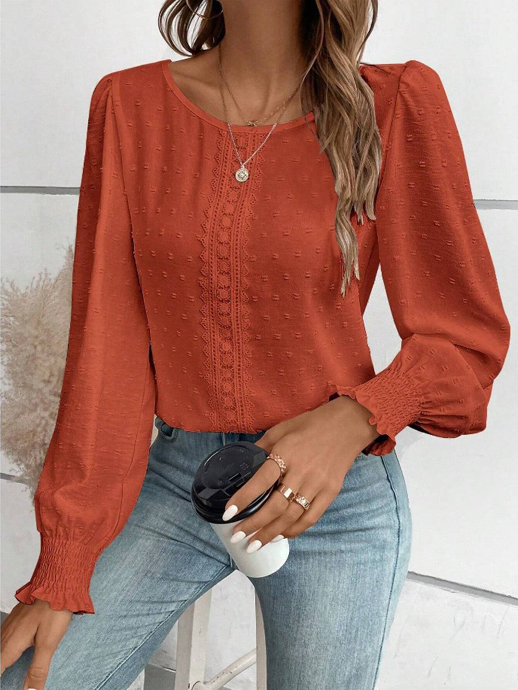 Wholesalesir - Wholesale Blouse - Women's - Round Neck Lace Solid Color Shirt0
