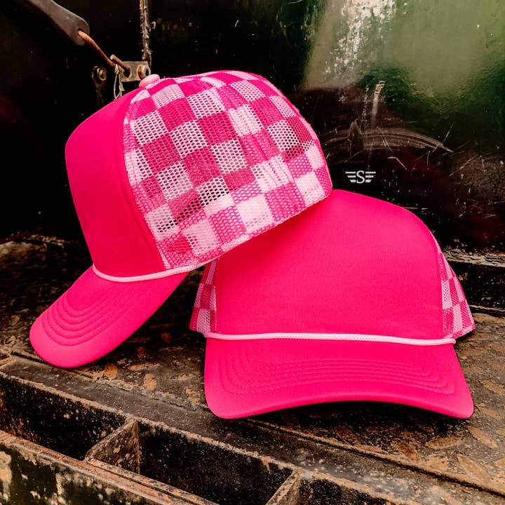 Flying S Company - Wholesale Trucker Hat - Unisex - Checkered Mesh Back Foam Trucker Cap