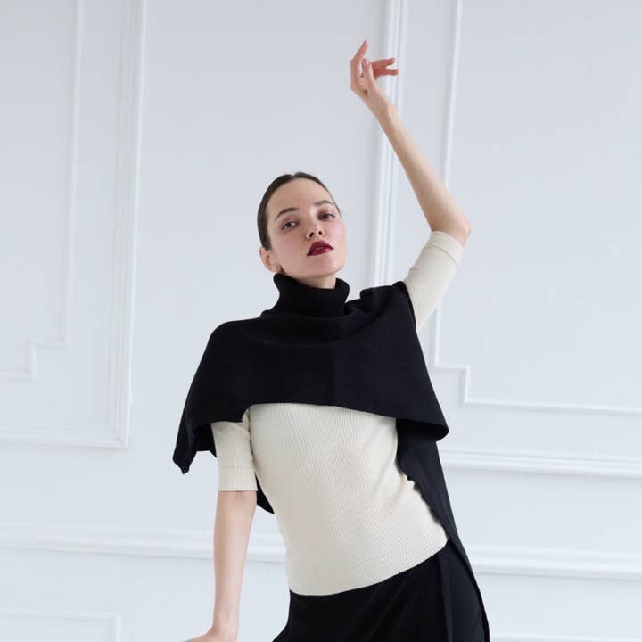 London Atelier Byproduct – wholesale Knitted jumper – Women′s – Black Knit Turtleneck Shawl6