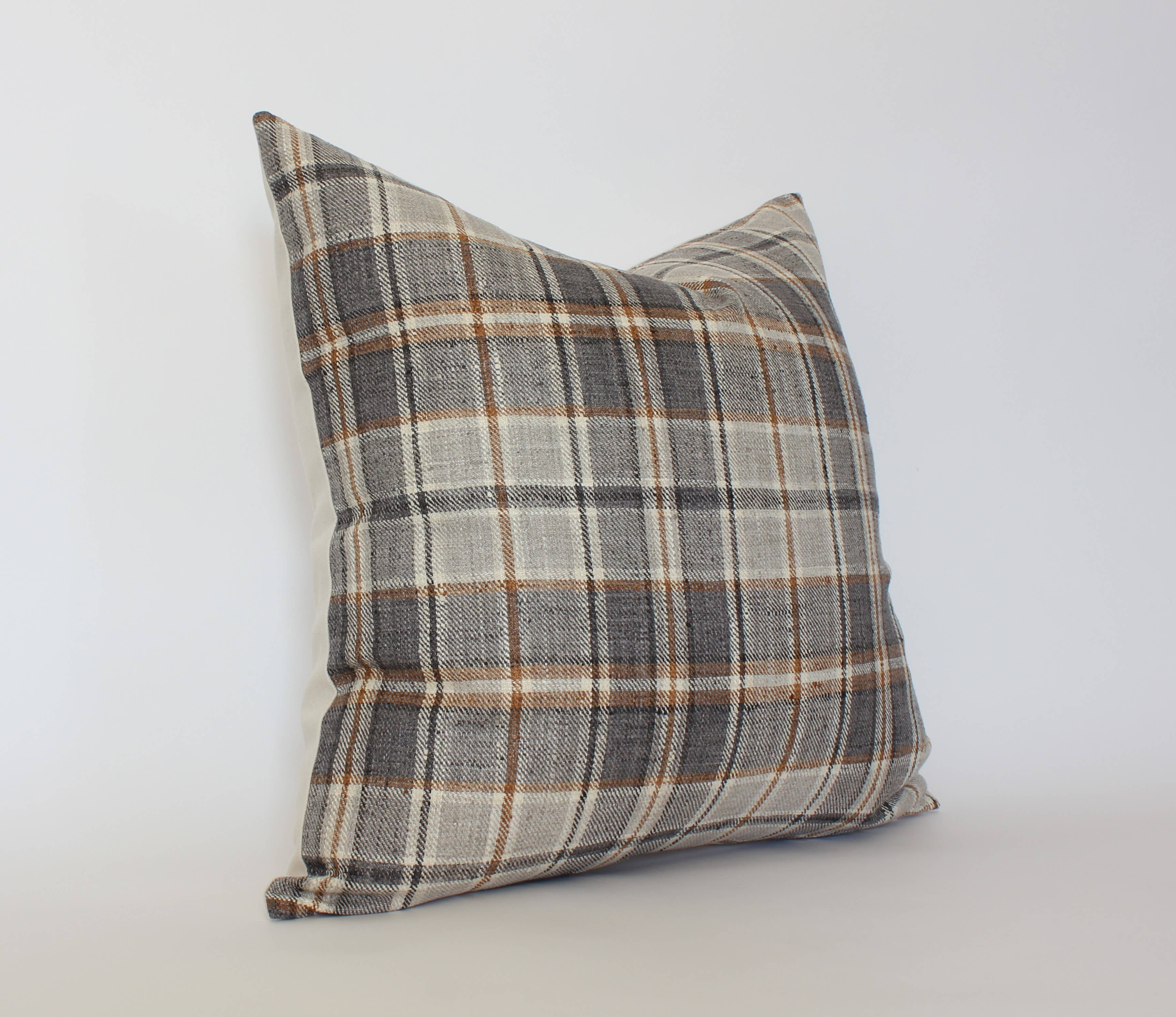 Textileish - Wholesale Throw pillow cover - Brown Plaid Throw Pillow Cover, Neutral Beige Pillow | Nolan3