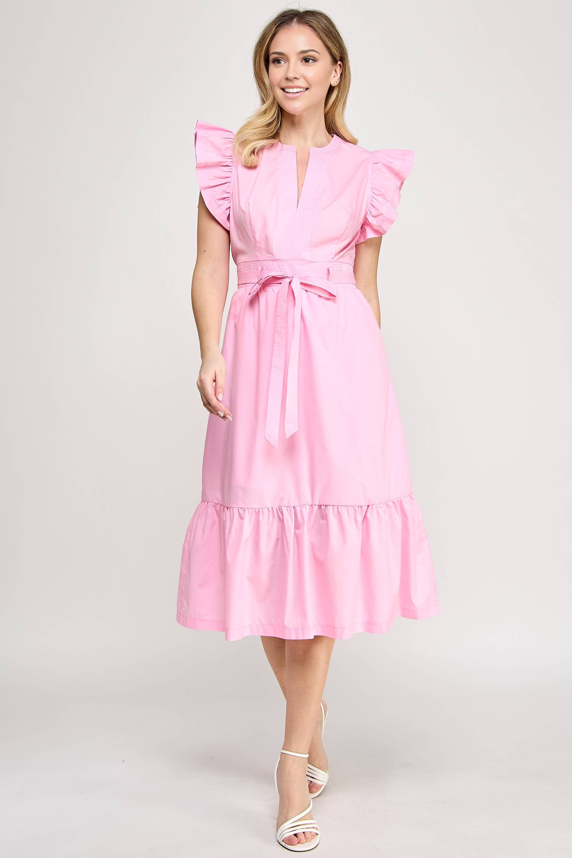 RUBIENN - Wholesale Dress - Women's - Plain Sleeveless Tied Belted Dress3