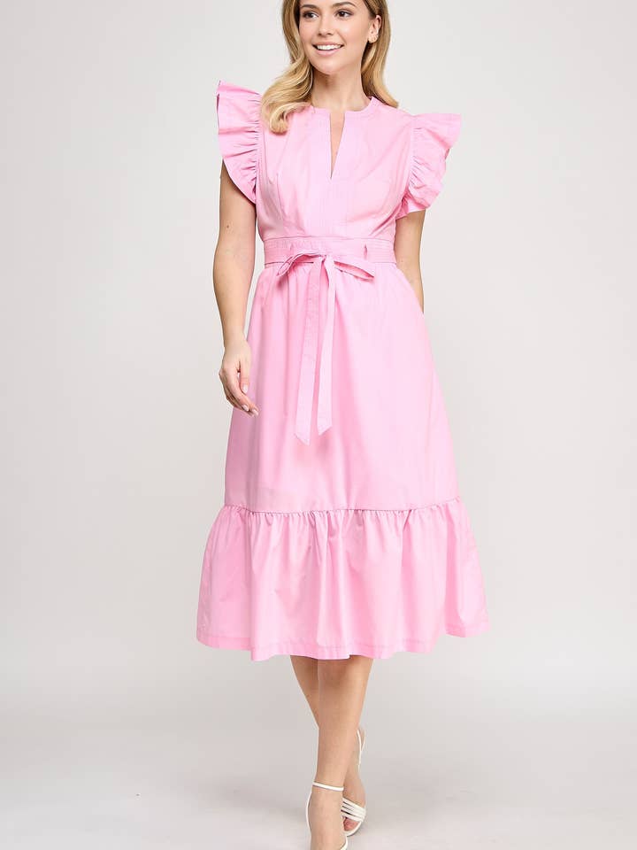 RUBIENN - Wholesale Dress - Women's - Plain Sleeveless Tied Belted Dress3