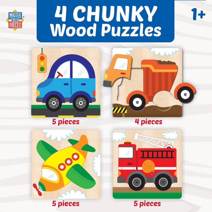 Masterpieces Puzzles - Wholesale Puzzle - Kids - Vehicles Chunky Wood Puzzles - Kids 4 Pack2