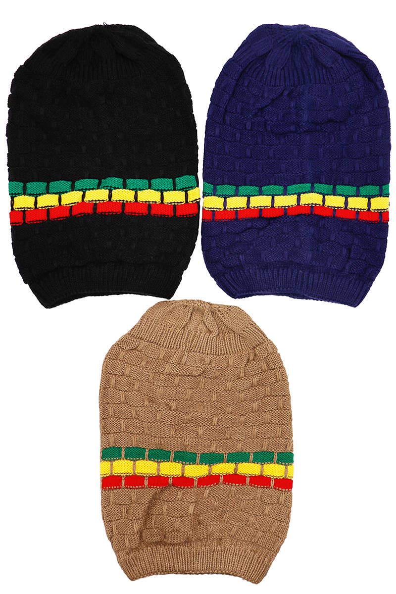 Cap Zone - Wholesale Beanie - Women's - Tri-Stripe Crochet Reggae Dreadlock Rasta Tam0