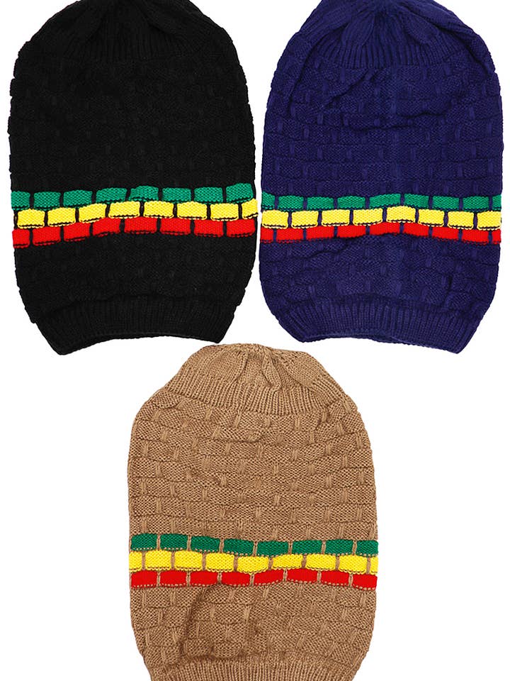 Tri-Stripe Crochet Reggae Dreadlock Rasta Tam for wholesale by Cap Zone