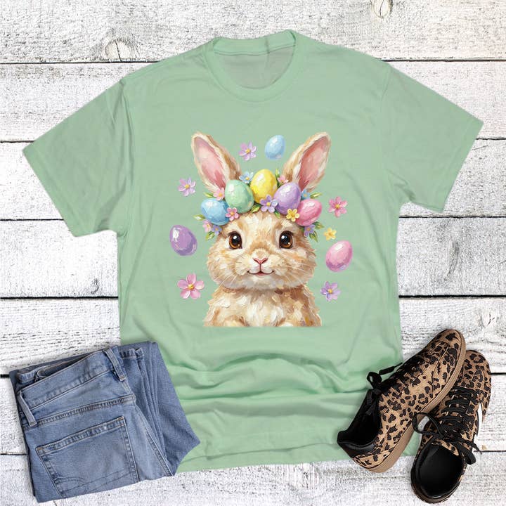 Easter Faux Painted Bunny with Crown Graphic Tee for wholesale by Dust and Roots