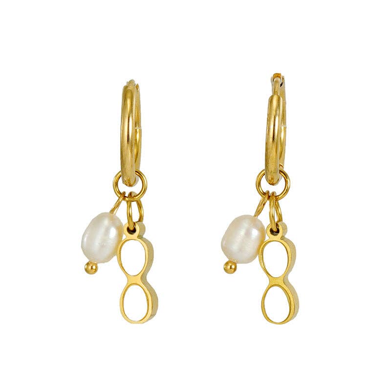 Mio Queena - Wholesale Huggie Earrings - Pearl Shell 18K Gold-plated Stainless Steel Earrings - FGS0