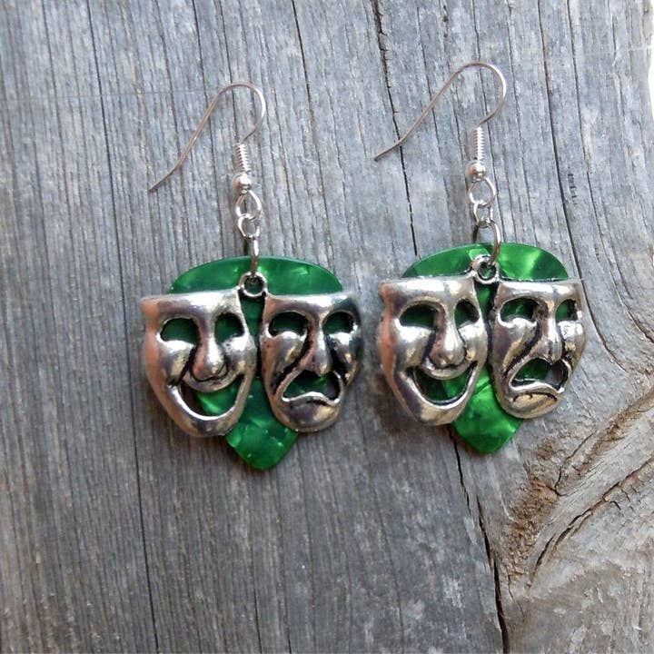 Simply Raevyn - Wholesale Dangle Earrings - Theater Mask Charm Guitar Pick Earrings20
